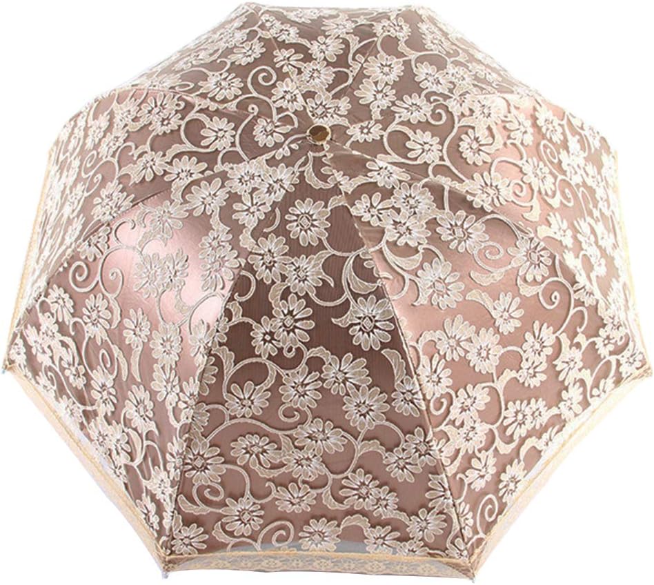 Ladies Lace Parasol Umbrella Anti-UV Protection Sun Shade UPF 50+ Lightweight and Portable Folding Umbrella (Yellow)