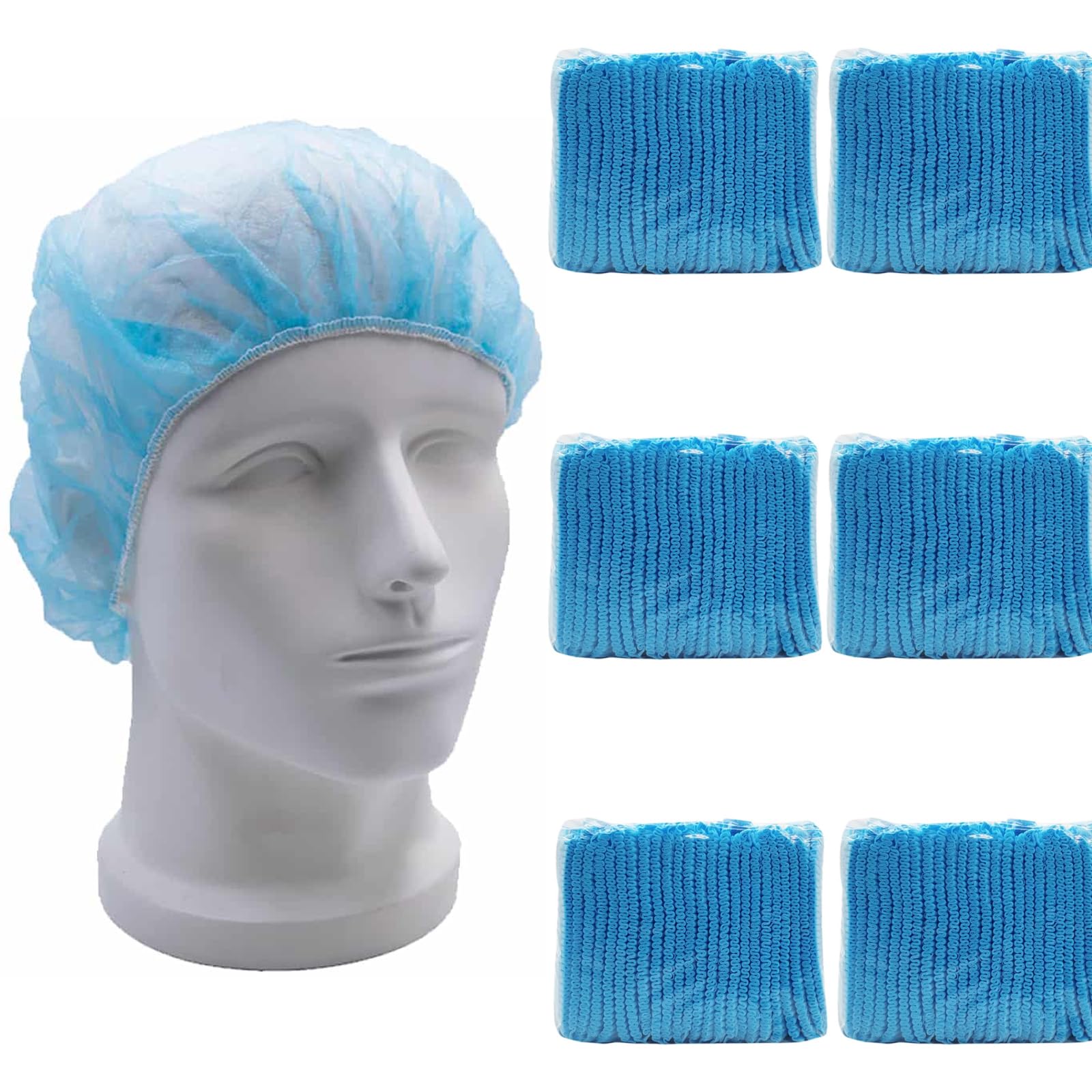 Vlies-Einweg-Bouffant Mob Cap Haarnetz Kopfbedeckung Staubdicht Elastisch Bulk für Krankenhaus Lebensmittel Küche Reinigung Labor Blau (600)