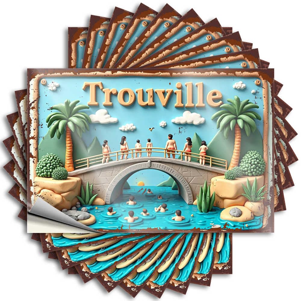 Fzfn Colour Stuff For Bedroom Garage Tattoo | Trouville: A Tropical Paradise With Swimmers And Palm Trees Sweet For Ideas Decor(8X12cm)