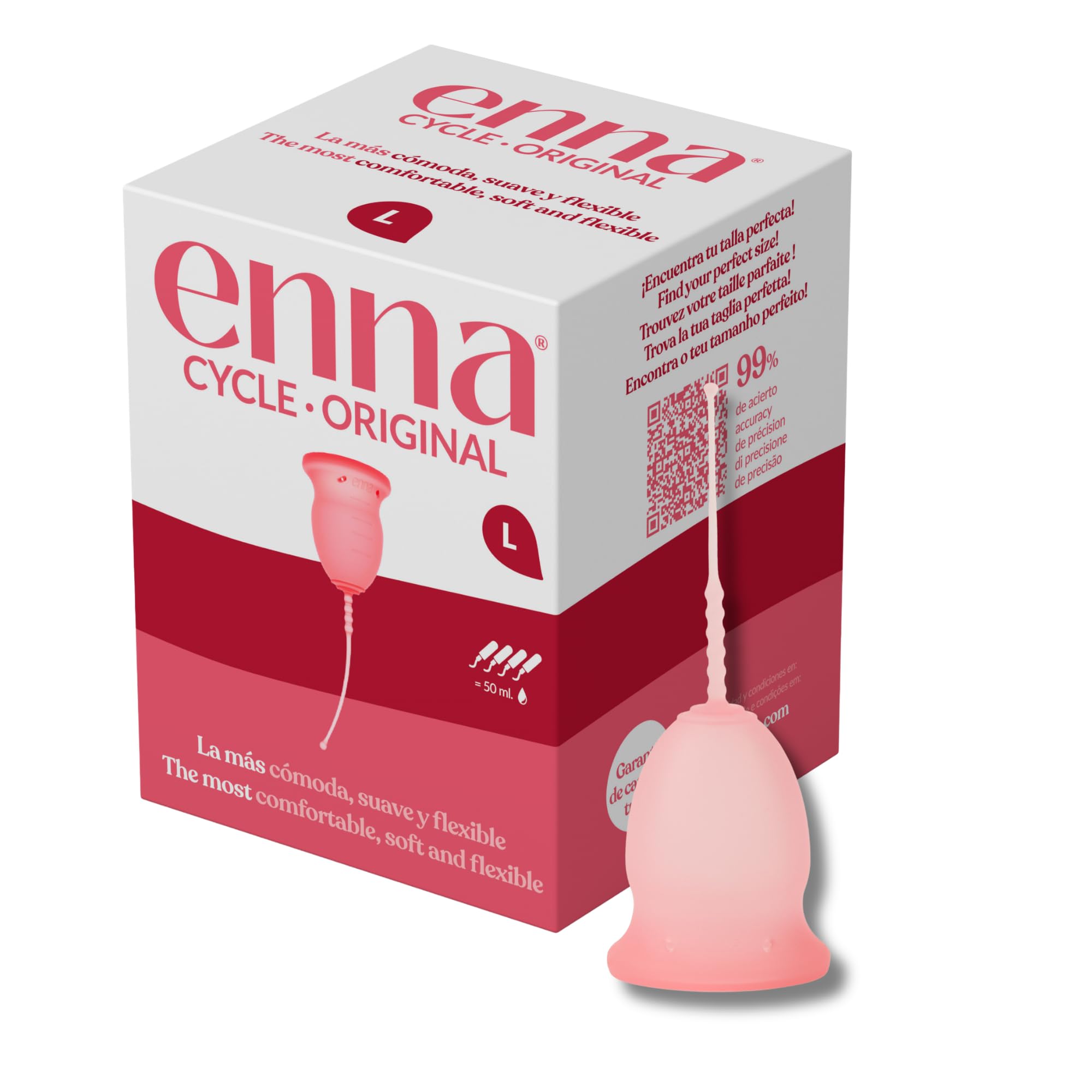 Enna Cycle Original Copa Menstrual Talla L – Máxima Comodidad y Adaptación Natural, Silicona Médica Fabricada en España, Reutilizable, Hasta 12h de Protección