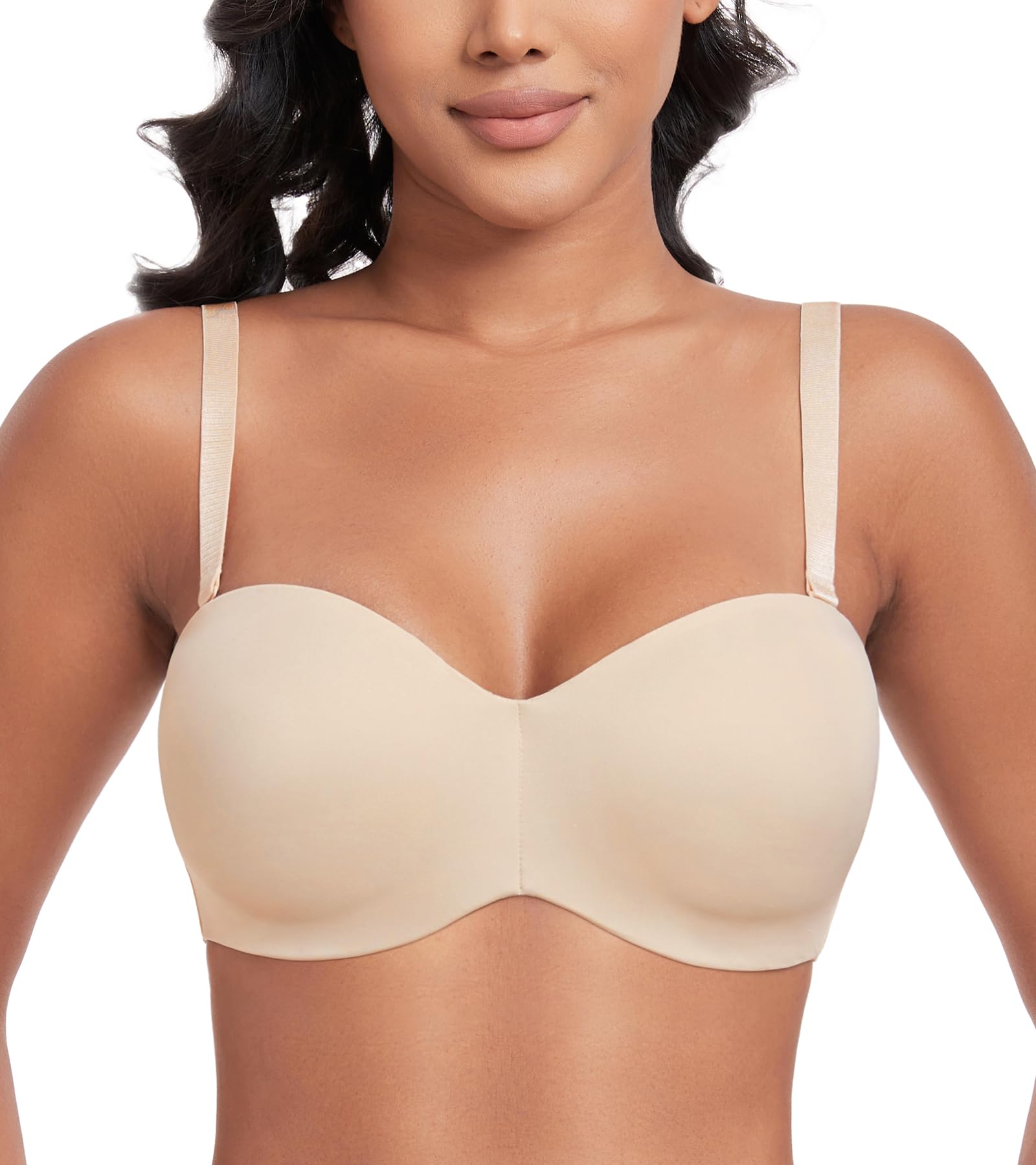 Lemorosy - Soutien-Gorge sans Bretelles pour Femmes à Armatures Décolleté en V avec Bretelles Amovibles Push up