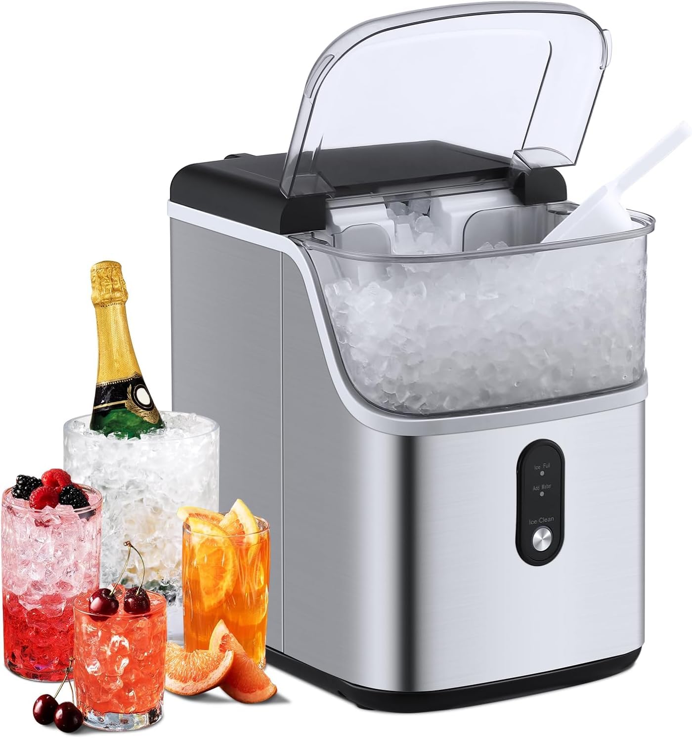 36Lbs/24Hrs Portable Nugget Ice Maker,Ice Makers Countertop Machine with Soft Chewable Ice,Crushed Ice Makers with Self-Cleaning, Includes Ice Scoop/Basket for Home/Kitchen/Bar