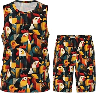Roosters and Chickens 1 Pattern 2 Piece Basketball Jersey -Jersey & Shorts Athletic Top Sports Outfit