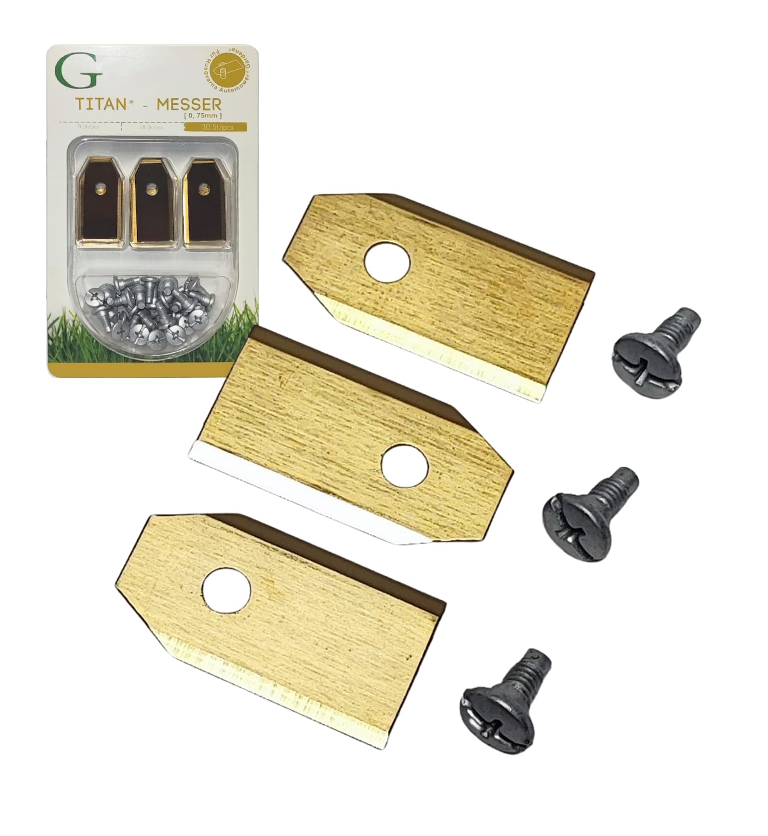 Replacement Blade Blades Compatible with Gardena, Husqvarna Automower, Yard Force, Ecovacs, Segway Robotic Lawnmower - Titanium LongLife 0.75 mm [DIN EN 50636 Tested]