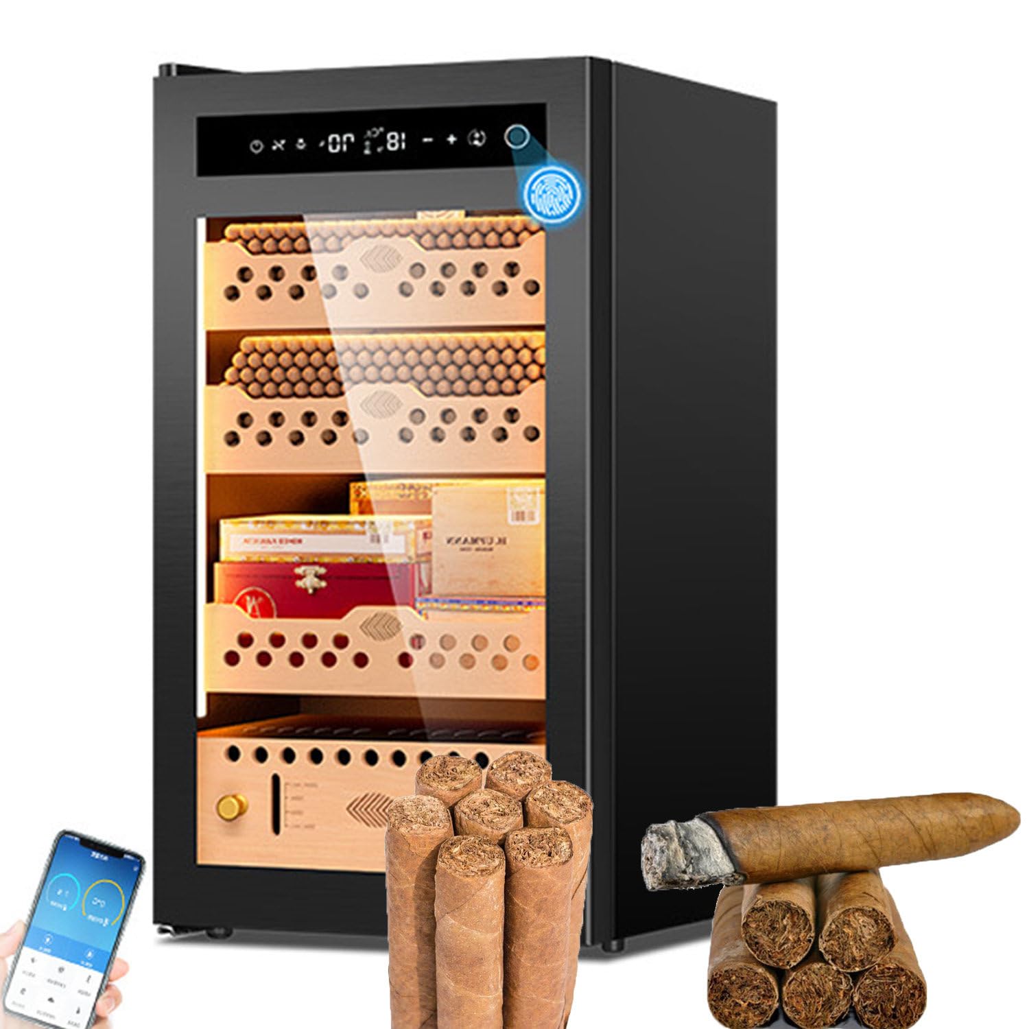 Armadio Humidor con Raffreddamento termostatico, Armadio Elettrico per sigari, con Controllo di Temperatura e umidità, per uffici/soggiorni/Negozi/Bar per sigari 70C