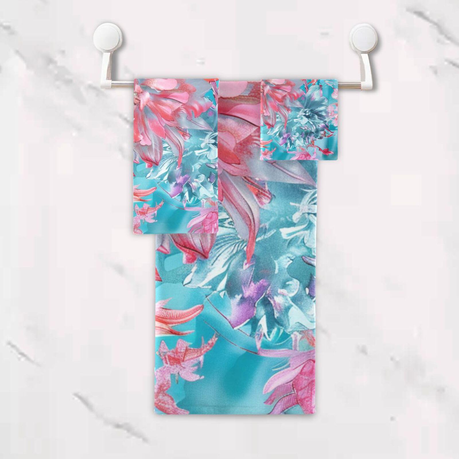 Styl boho kwiat kwiatowy jasny prysznic ręczniki do twarzy zestaw 3 sztuk, 1 ręcznik kąpielowy 1 ręcznik do rąk 1 myjka na plażę włosy twarz siłownię pływanie kuchnia