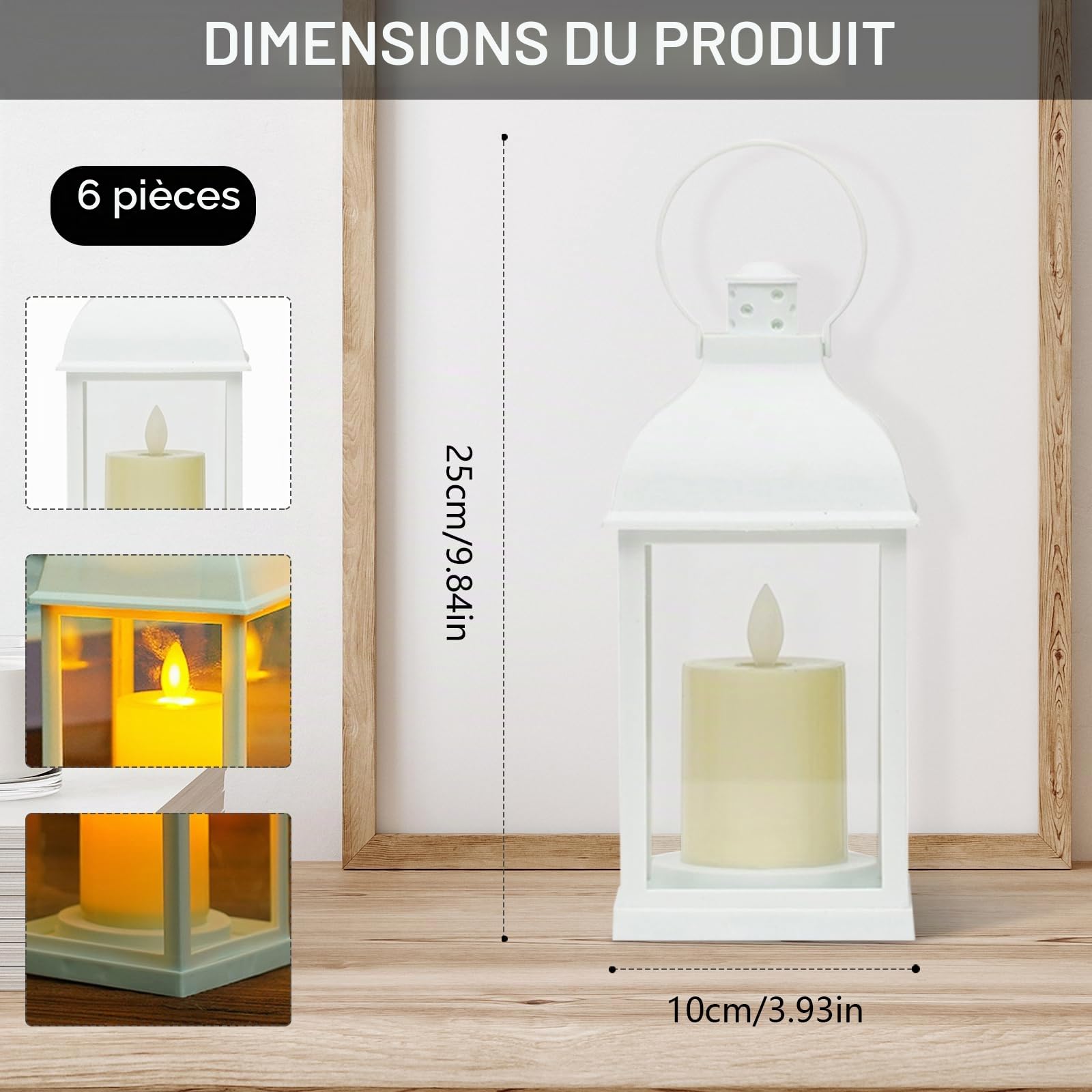 Lot de 6 Lanterne Décorative Blanche Lanterne Exterieur Jardin Lampe Décoration de Table de Mariage avec Bougie LED Flamme Vacillante, Intérieur Exterieur Jardin pour Balcon Terrasse Cour Decoration