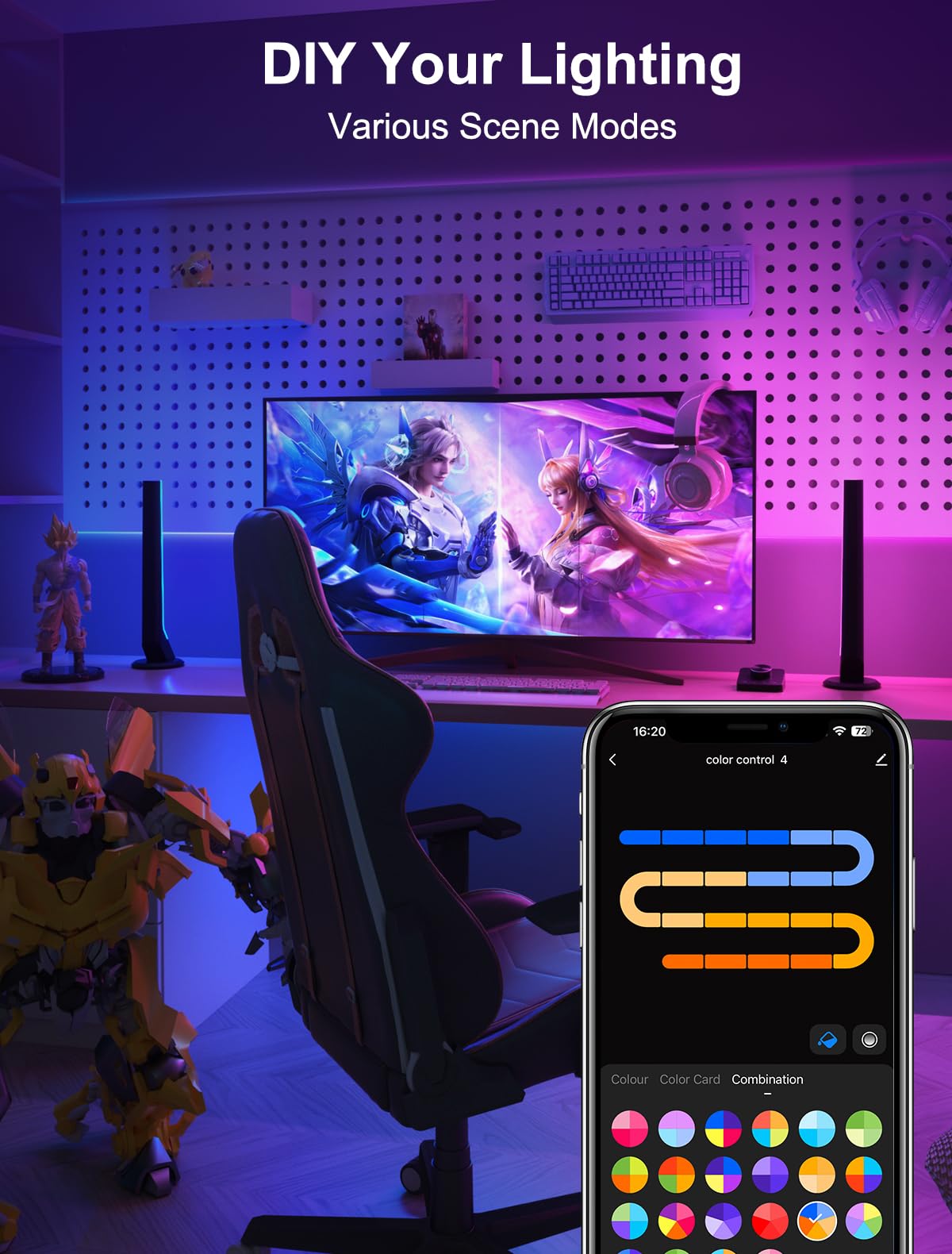Gaming LED Lightbar mit Desktop-Controller, Smart Gaming Lampe Zimmer Deko Funktioniert mit Alexa Google Assistant, RGBIC TV LED Hintergrundbeleuchtung App-Steuerung Musiksync für TV Tisch Geschenke
