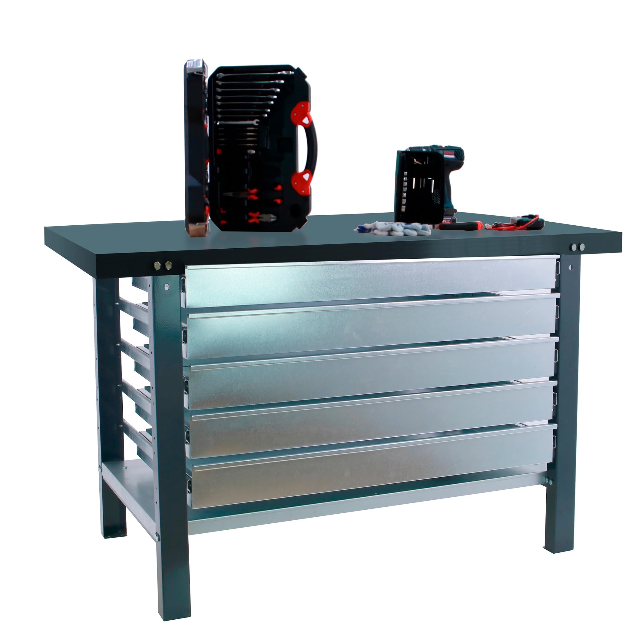 SimonRack Banco de Trabajo Taller, Capacidad Carga 700 kg, 830x1800x730 mm, Mesa de Trabajo, 5 Cajones, Antracita - BT6 PRO | Capacidad Carga 700 kg, Pintura anticorrosión, Uso Industrial, Antracita