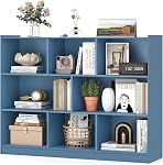 Giantex 8 Cube Bookcase, Freestanding 3-Tier Open Bookshelf, Modern Storage Display Cabinet, Wood Cube Storage Organizer for Living Room, Kid’s Room, Bright Blue