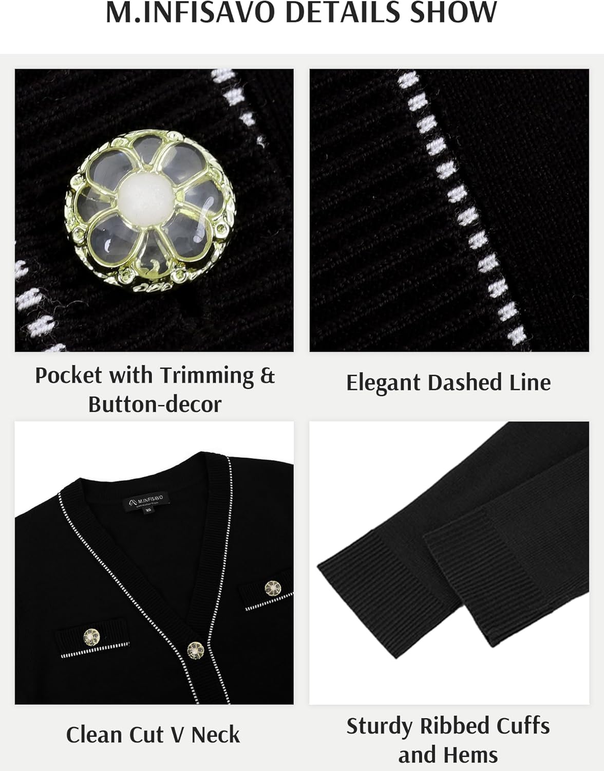 M.Infisavo Cropped Cardigan for Women Long Sleeve Knit Button Down Spring Sweater Shirt Slim Fit - Image 4