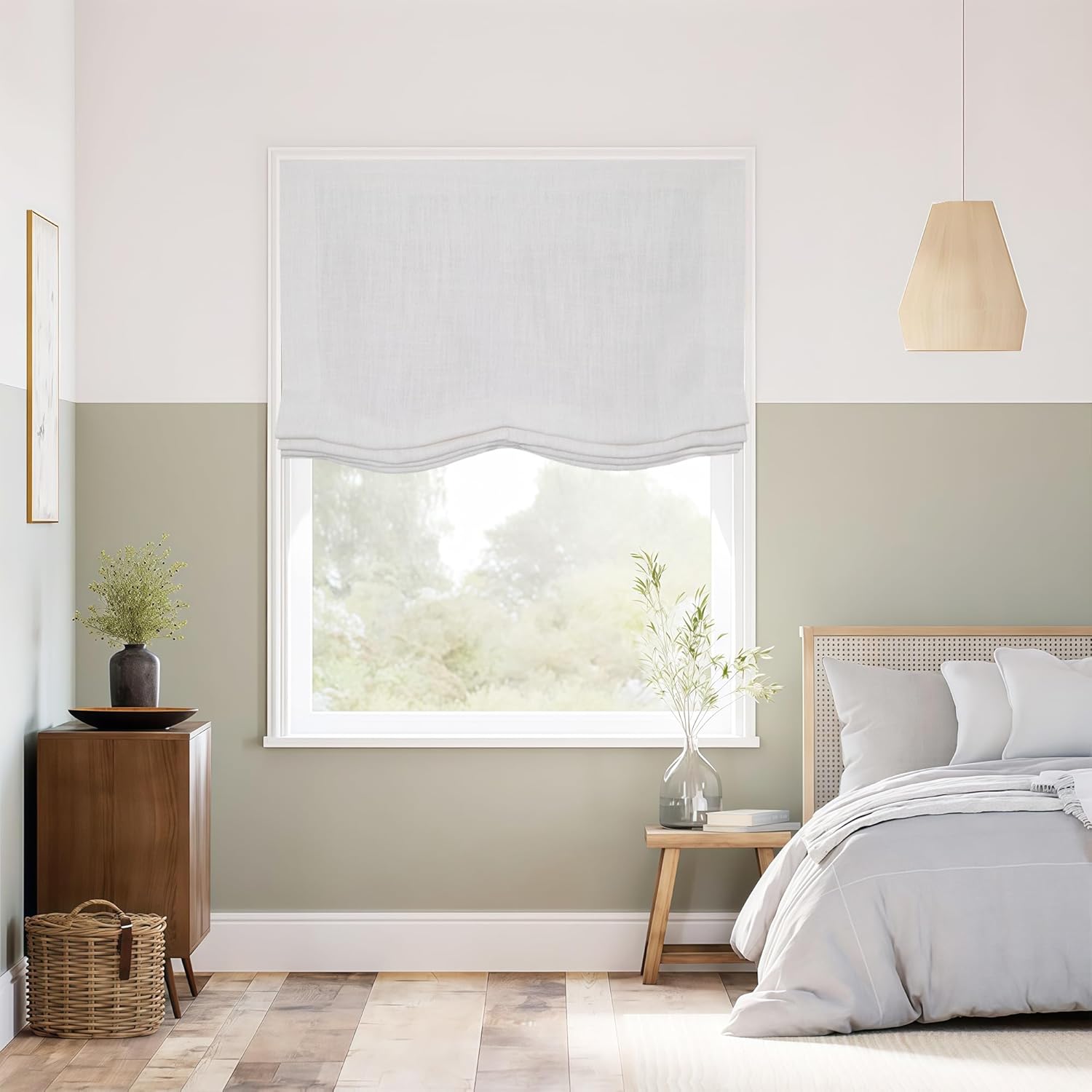 Kelly Relaxed Linen Roman Blinds for Windows, Cordless Custom Roman Shades, Window Treatments for Living Room Bedroom