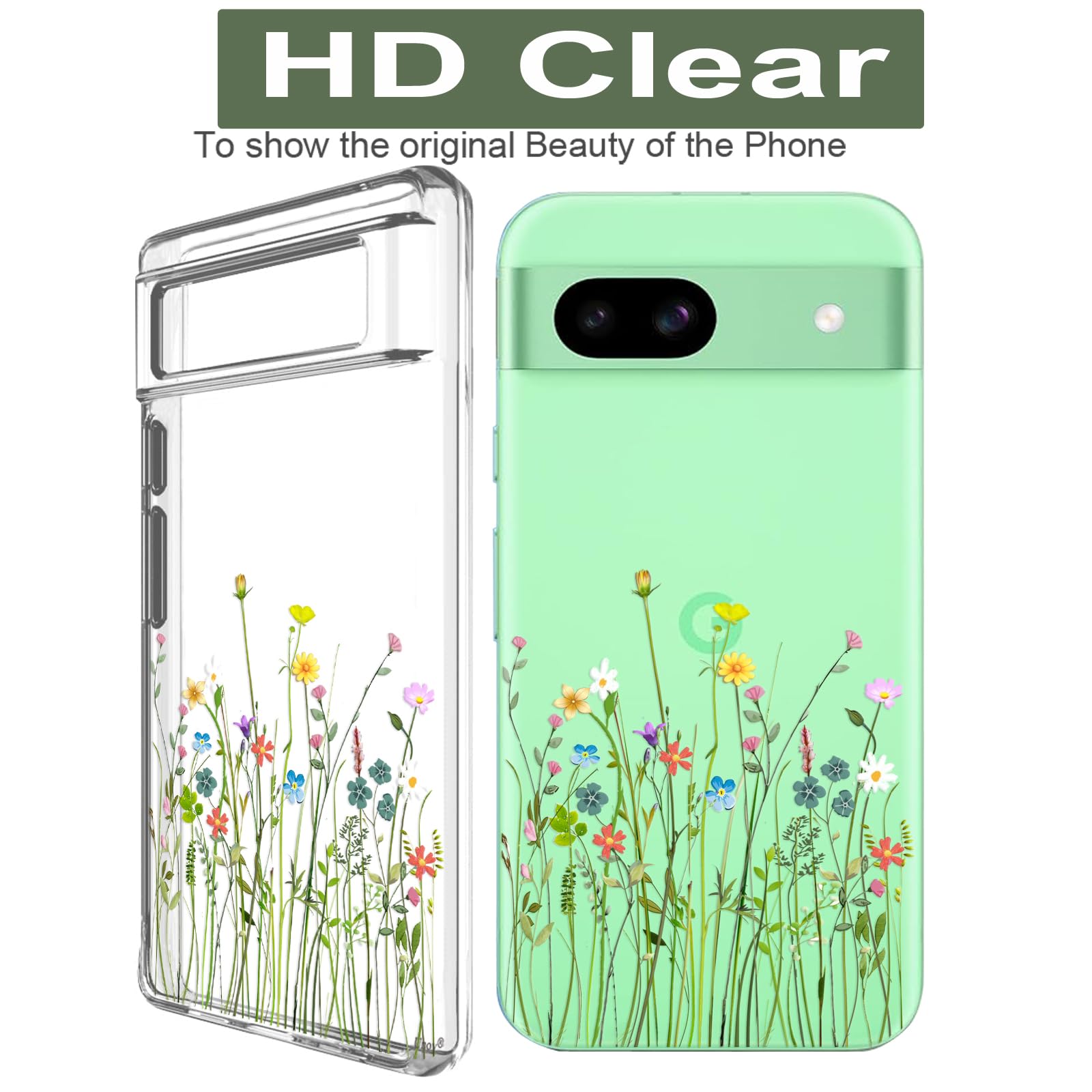 Custodia Google Pixel 8, copertura posteriore trasparente ibrida, robusto paraurti in TPU, custodia antiurto per Google Pixel 8