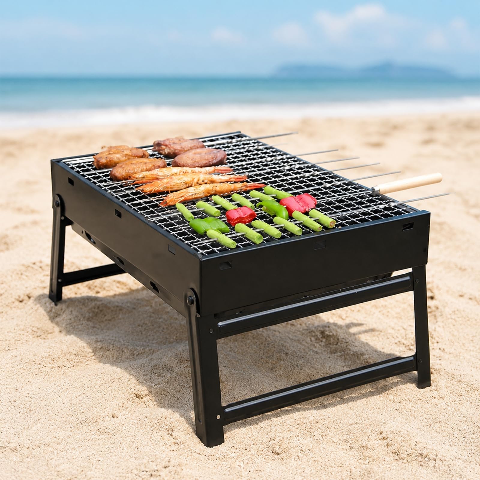 perfeclan Parrilla Portátil Carbón Ligera Barbacoa Portátil Rectangular Resistente Barbacoa Plegable con Patas para Camping, Picnics, Reuniones Al Libre