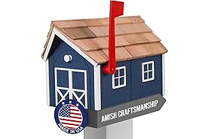 Peaceful Classics Amish Cedar Roof Mailbox House with Navy Trim