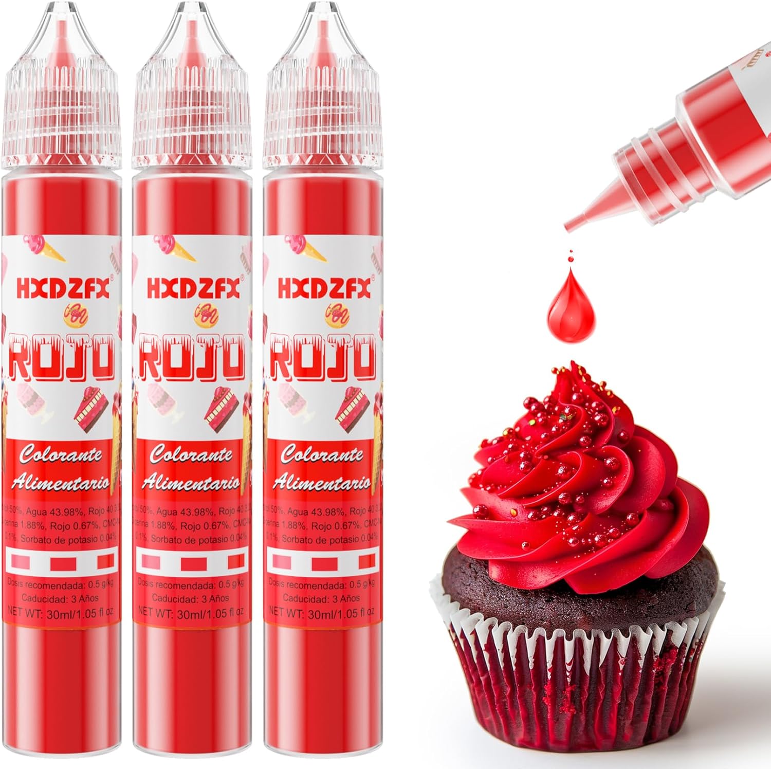 Colorante Alimentario Rojo - 30ml×3 Botellas Colorante Alimentario Alta Concentración Liquid Set para Repostería, Decoración de Tartas, Caramelos, Bebidas, Macarons - ¿Vale la pena?
