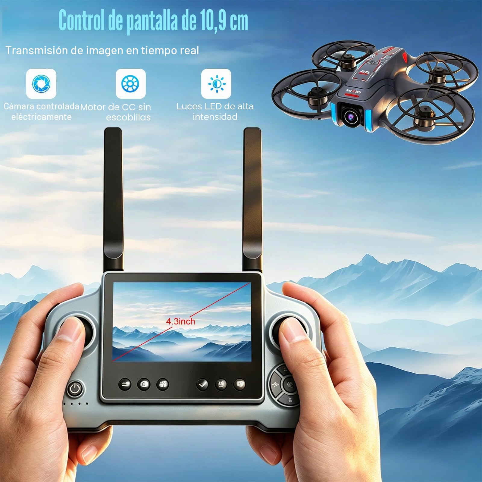 OBEST Dron con Cámara, RC Drones de Pantalla de 4.5", Juguetes Voladores con Evasión De Obstáculos, Motor Brushless, Regreso Automático, Tarjeta TF, 2 Baterías, para Adultos y Principiantes