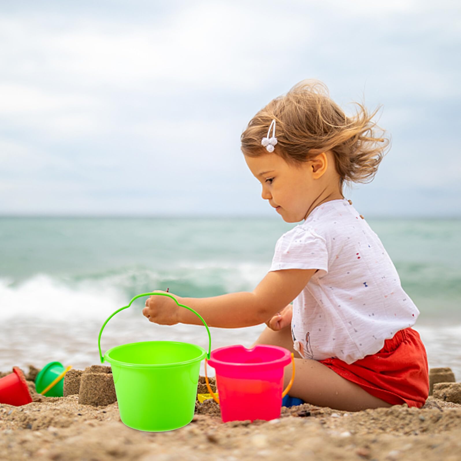 Seau de Plage pour Garçon et Filles en Plastique Pourpre, Petit Format Facile à Saisir, Léger, Lot de 10 Pièces pour Jeux d'eau et Activités Extérieures Couleur Aléatoire