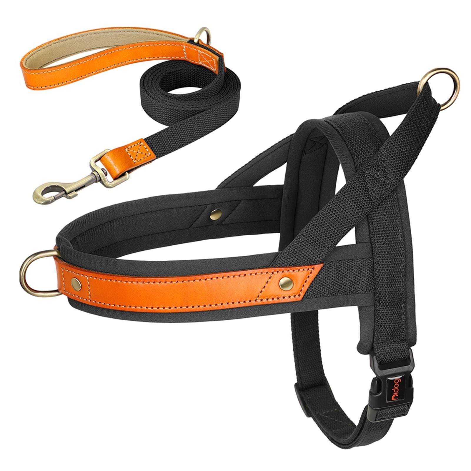 REYNEM Nylon Dog Collar Harness Leash Set No Pull Leather Puppy Dog Harness Pet Vest Strap For Small Medium Large Dogs French Bulldog (Color : Black 2 Set, Size : M) โ image 1