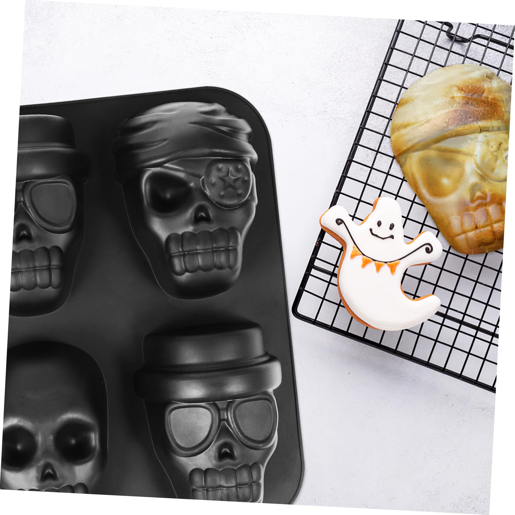 MAGICLULU 4 Piezas Molde De Hielo De Calavera Bandeja De Cubitos De Hielo De Halloween Molde De Chocolate De Halloween Bandeja De Cubitos De Hielo De Calavera Molde De Azúcar Gel De Sílice