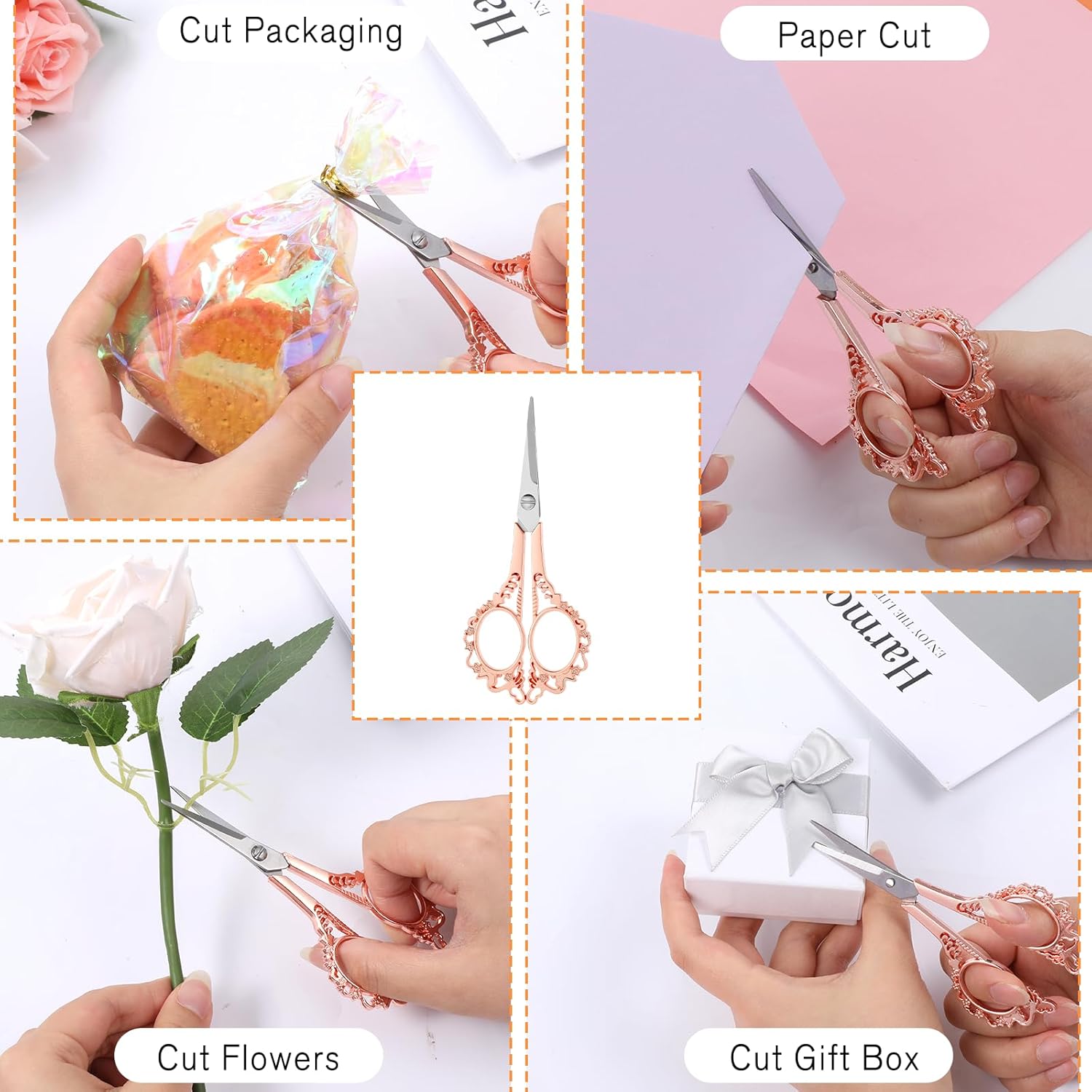 Rose Gold Embroidery Scissors, 4.7Inch Stainless Steel Sharp Pointed Tips Craft Scissors with Plastic Cap Small Vintage Scissor for Sewing, Needlework, DIY Craft