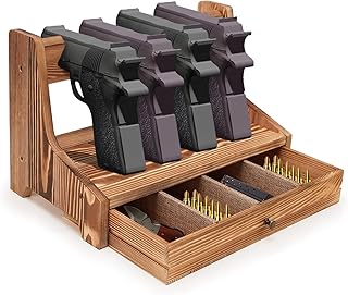 Wood Pistol Rack with Drawers - Gun Safe Organizer for Nightstand - Secure and Stylish Handgun Storage - 4 Gun Holder - Gift for Men (4) (4 Gun Holder) - OEOEKHDJ