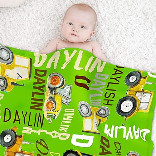 Miniatura 3 de Manta personalizada de tractores, nombre personalizado con diseño de camiones de tractor agrícola, manta de cama de franela de felpa suave para