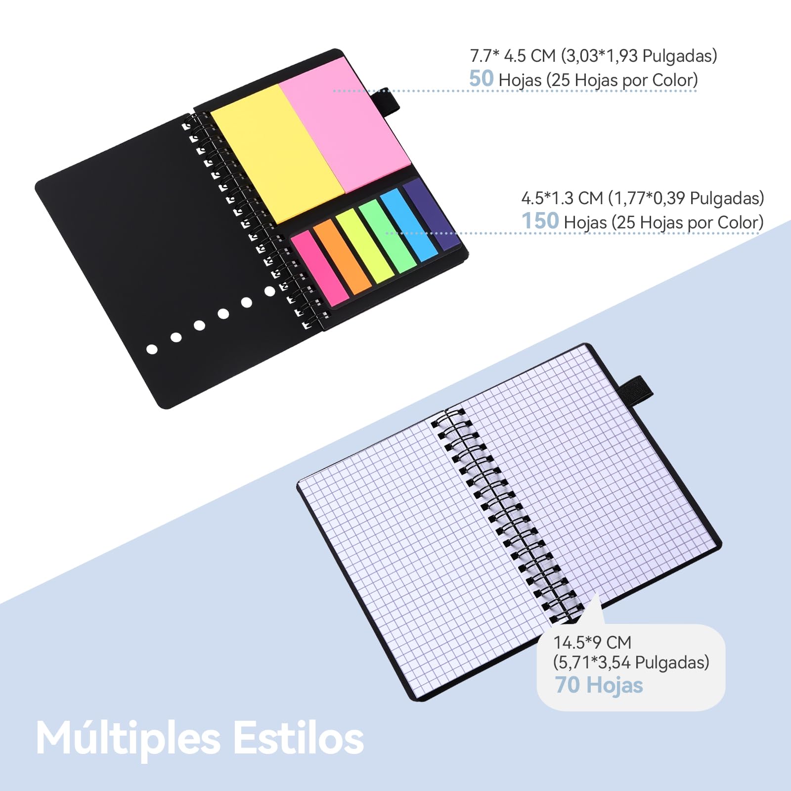 AGPTEK Libreta Pequeña A6 Cuaderno Espiral de Bolsillo con Notas Adhesivas de Colores, Bloc de Notas con Tapa Kraft para Estudio y Oficina