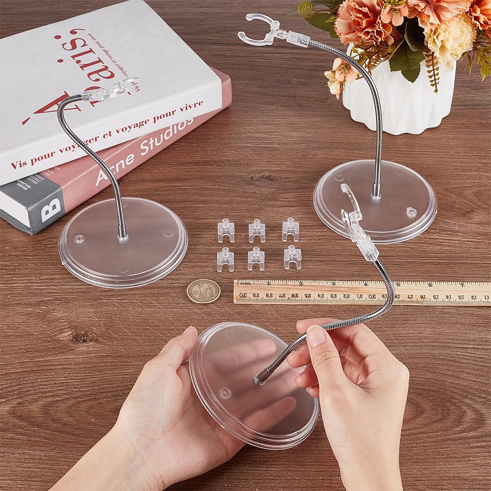 FINGERINSPIRE 3 Pack Action Figure Stand Clear Plastic Round Base with Silver Metal Flexible Snake Bone Support Action Figures Model Display Holder Compatible with HG RG SHF 1/144 Figures - Image 3