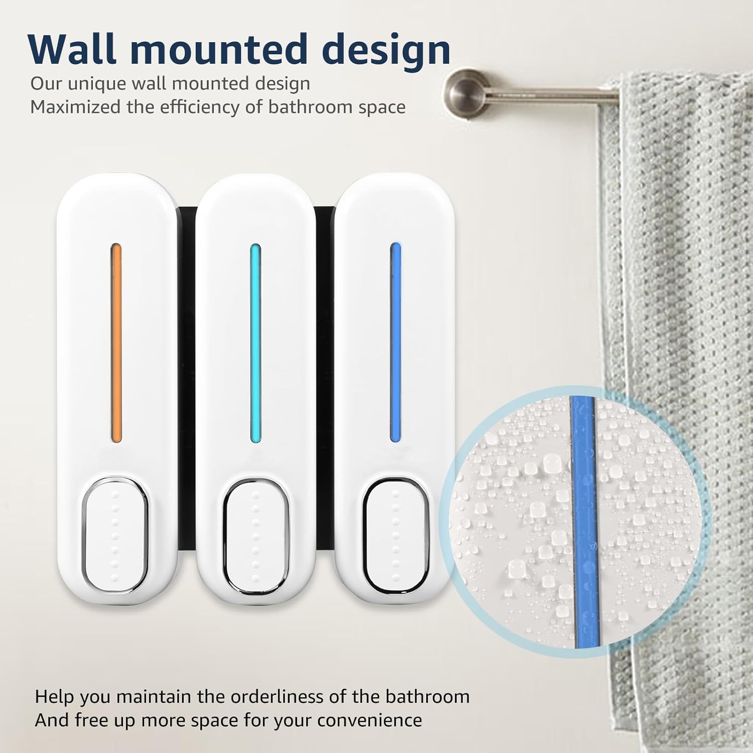 3-in-1 Shampoo and Conditioner Dispenser, Shower Dispenser 3 Chamber No Drill Shampoo Dispenser, 1050ML Shampoo and Soap Dispensers, Wall Mounted Soap Dispenser for Hotel/Home Bathrooms