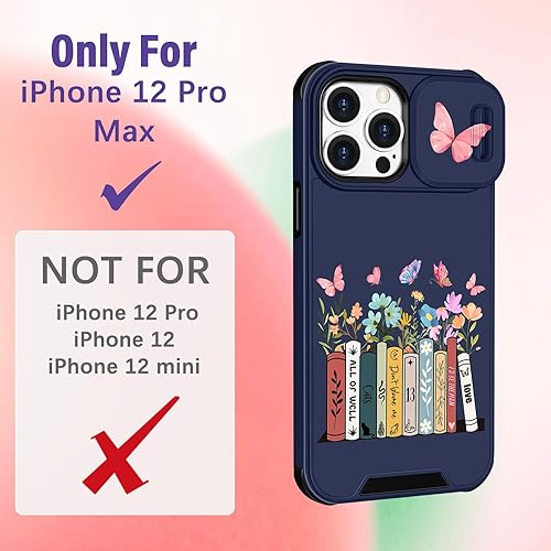 Miniatura 2 de Funda 2 en 1 para iPhone 12 Pro Max para mujeres, linda funda de teléfono con diseño de mariposas y libros de flores, bonito diseño Kawaii con funda