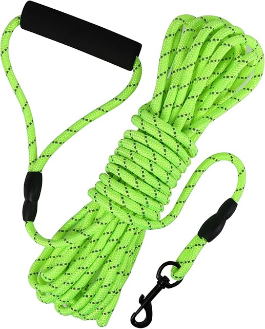 Vivifying Dog Training Lead, 32FT/10M Floatable Long Reflective Recall Dog Training Rope with Comfortable Handle for Hiking, Camping, Walking (Green)