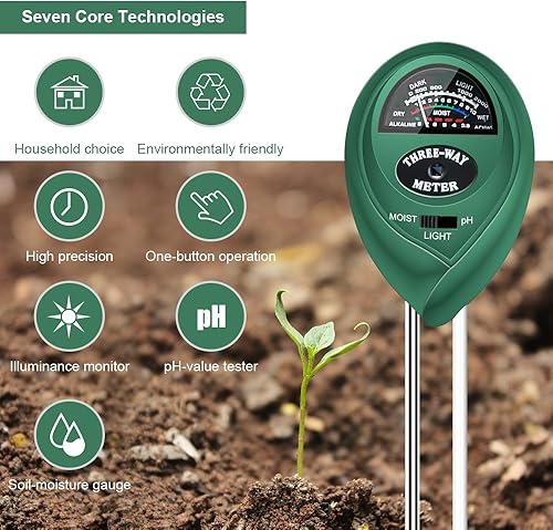 Miniatura 5 de SONKIR Medidor de pH del suelo, MS01 3 en 1, probador de humedadluzpH del suelo, kits de herramientas de jardinería para cuidado de plantas, ideal