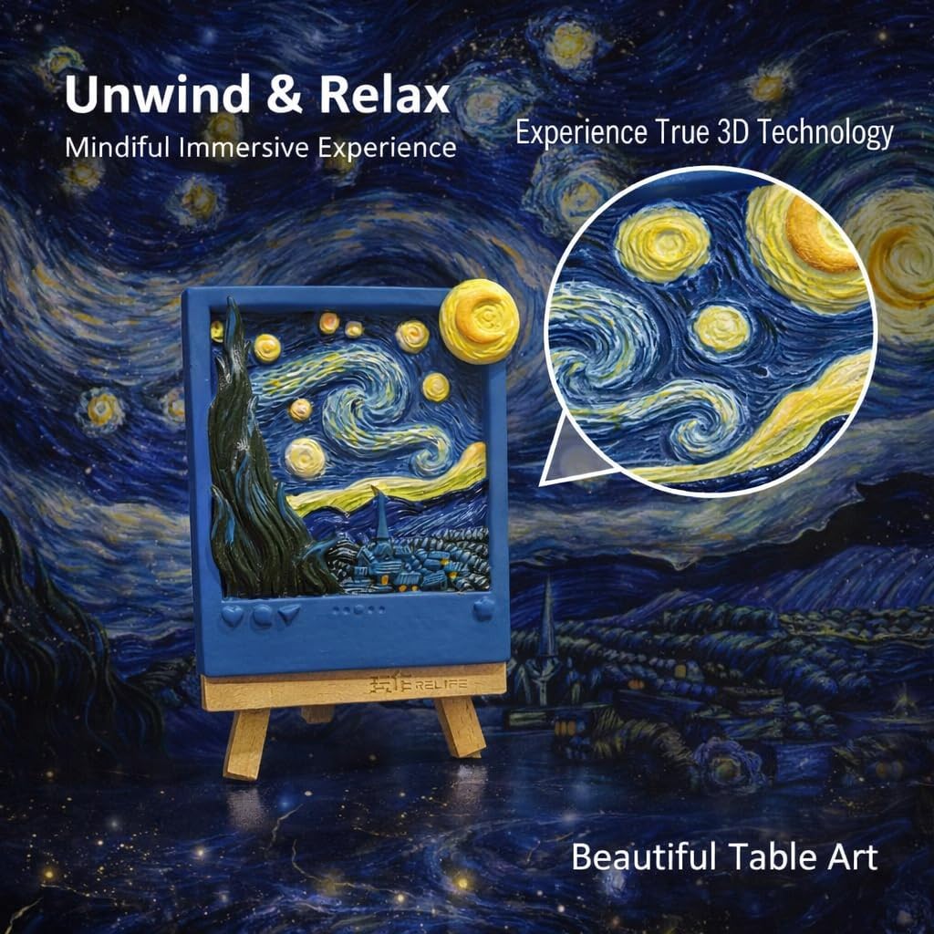 Dumblings 3D Painting Kit – DIY Coloring with Acrylic Paints & Brushes, Relaxing Mindful Craft for Home Decor or Fridge Magnet, Gift for Kids & Adults (3D Painting kit - Starry Night)