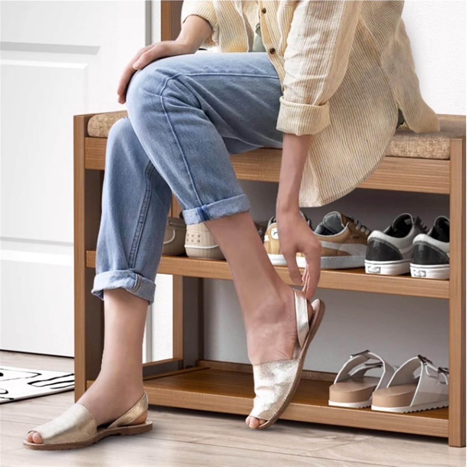 Zapatero Perchero Banco de Zapatos, Banco de Almacenamiento de Zapatos con Asiento Acolchado, árbol de Pasillo 3 en 1, Estante Organizador de Zapatos for Entrada Mostrar Estante(60cm)