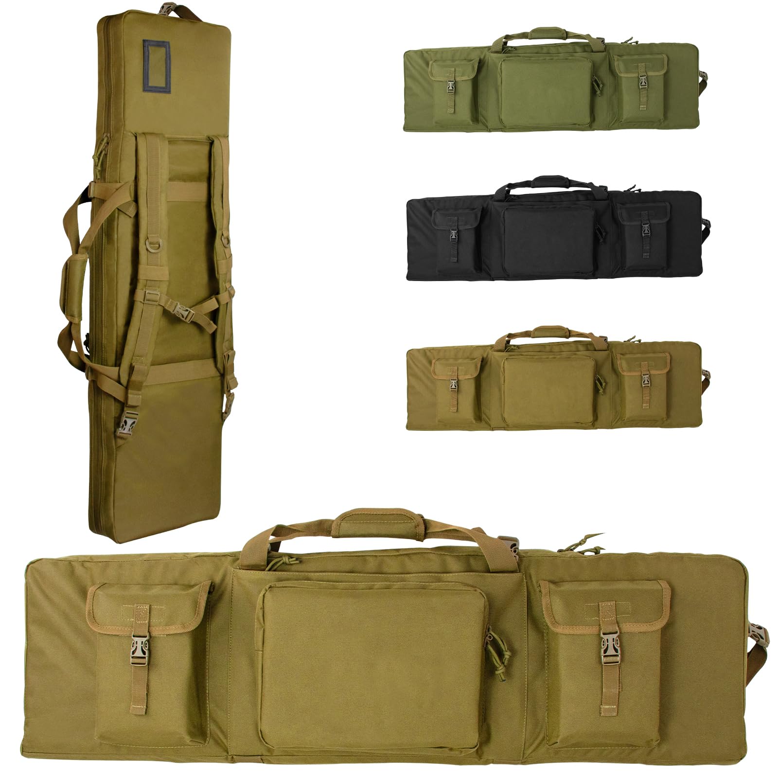 48" 42" 36" Double Rifle Case Backpack, Lockable Heavy Duty Padded Gun Bag