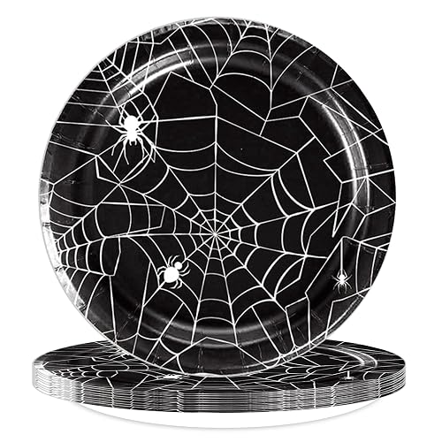 AUOCATTAIL Halloween Spider Web Paper Plates Party Supplies 7'' Black