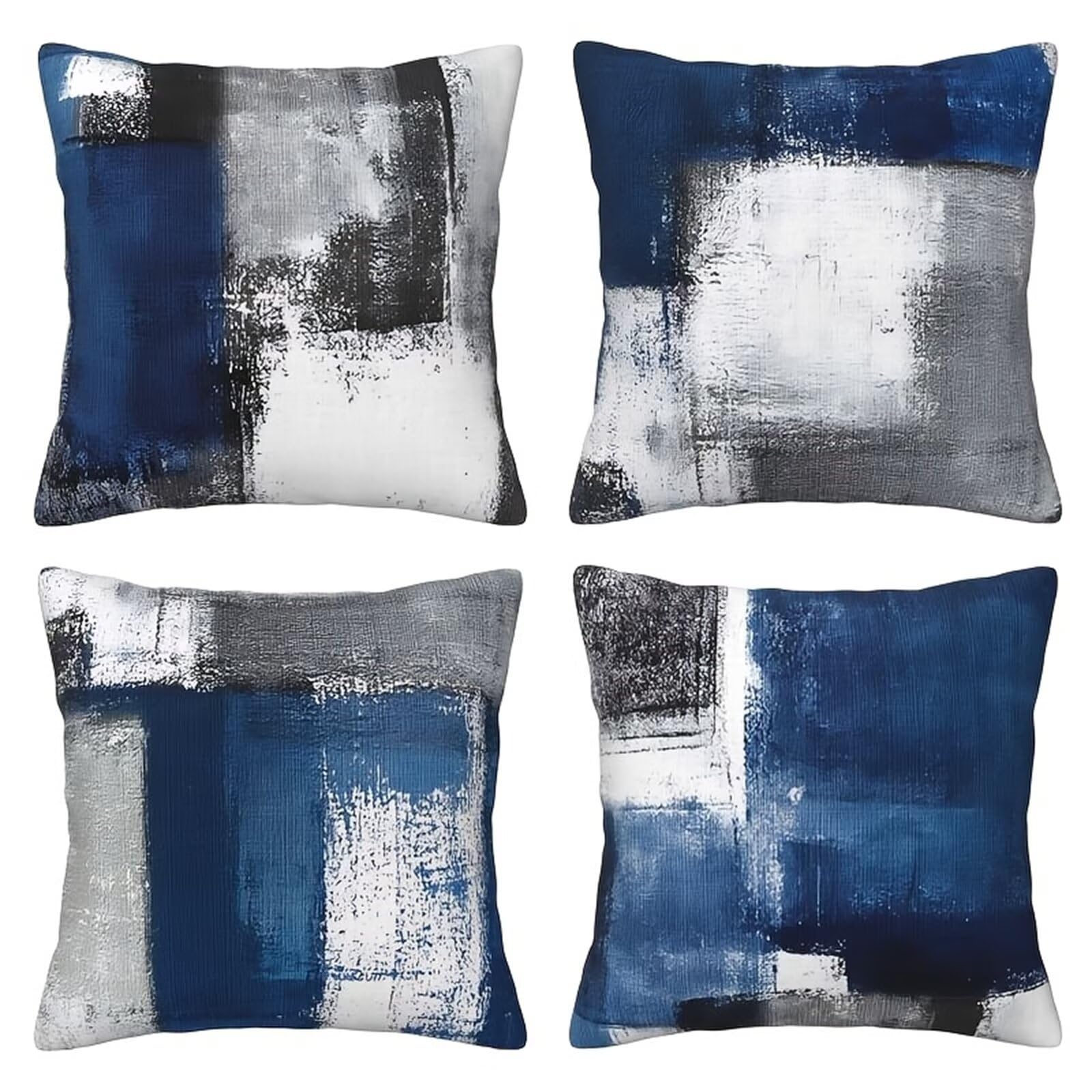 QiHon Cushion Covers 60x60 cm Set of 4 Blue Grey Linen Square Pillow Cases 24x24 inch Modern Decorative Throw Pillow Covers for Sofa Couch Bedroom Home Office with Invisible Zipper