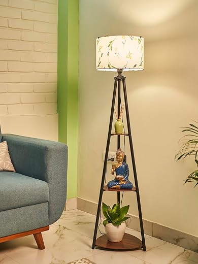 Crosscut Furniture LED Tripod Floor Lamp with 3 Shelves, Farm Petal, Multicolour, Metal Floor Lamp for Decoration and Gifting