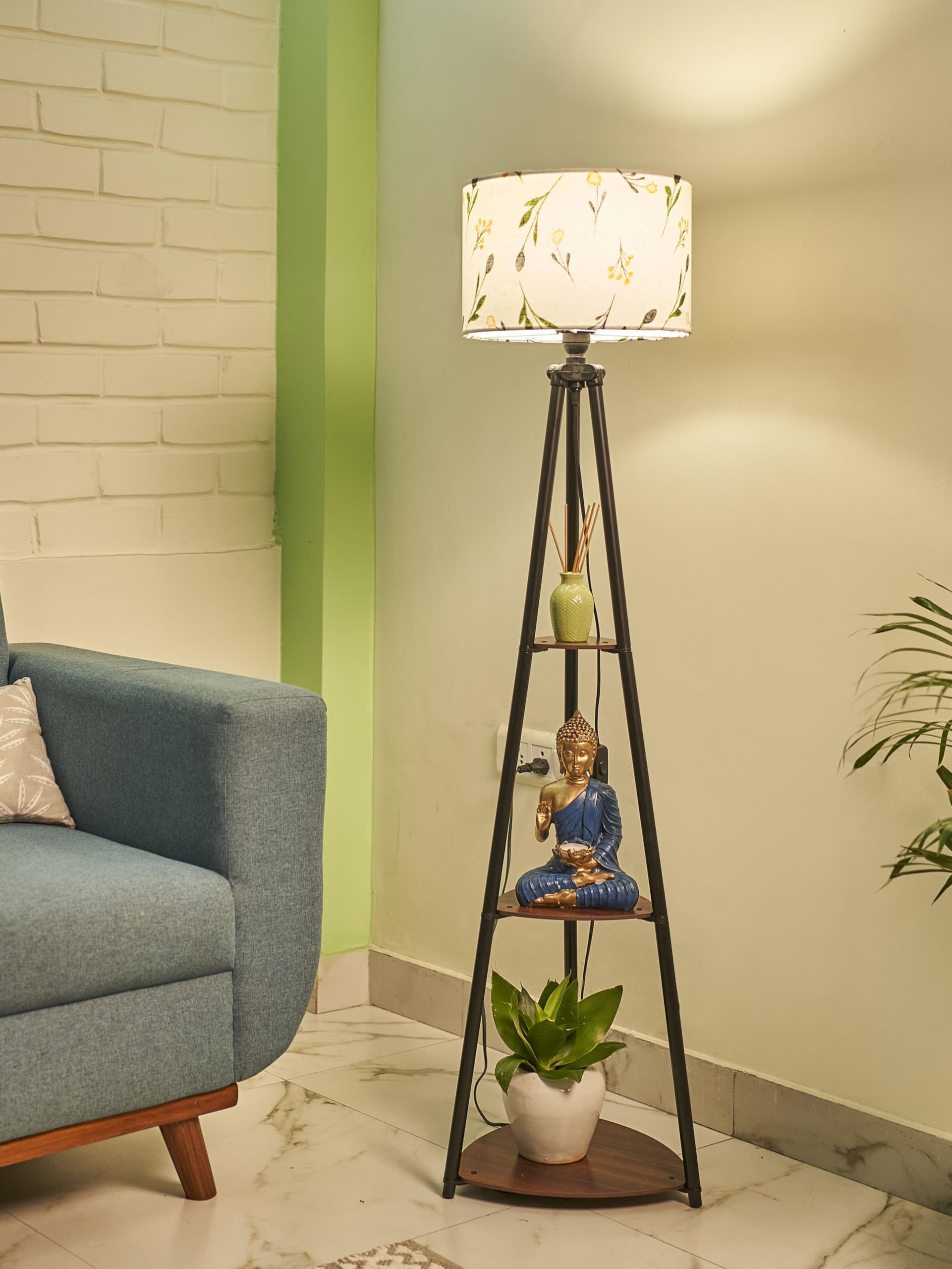 Crosscut Furniture Metal Floor Lamp with 3 Shelves (Farm Petal), LED, Multicolor