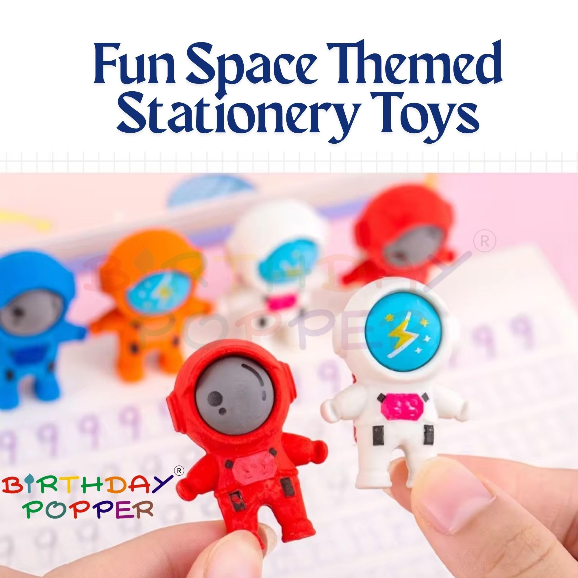 Birthday Popper 36 Pcs 3D Astronaut Shaped Erasers as Birthday Return Gifts for Kids | Outer Space Take Apart Puzzle Erasers, Spaceman Pencil Erasers Classroom Rewards & School Supplies - Image 3 thumbnail
