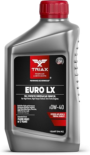 Triax Euro LX 0W-40 Full Synthetic, 20K Miles, grado OEM de rendimiento extremo, compatible con A3B4, VW502.00, BMW LL-01, 229.5, Porsche A30 (1