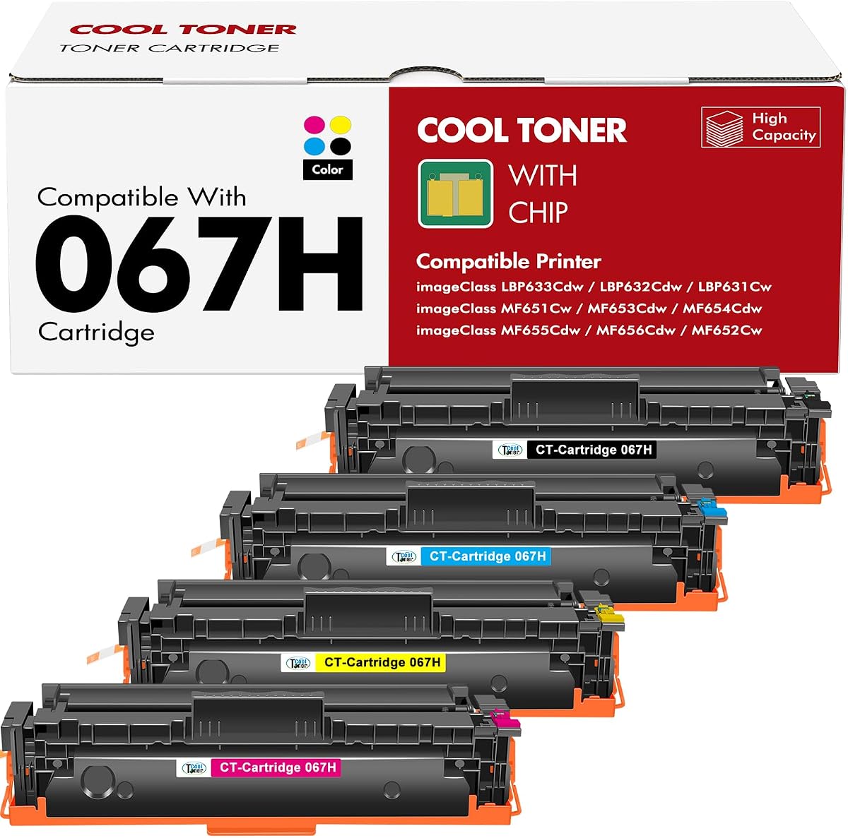 067H 067 Juego de cartuchos de tóner MF654CDW MF656CDW MF650C Tinta de alto rendimiento | Compatible con impresora Canon Color ImageCLASS LBP632CDW MF655CDW MF653CDW LBP633CDW LBP630C MF652Cdw MF651Cw LBP631Cw, paquete de 4
