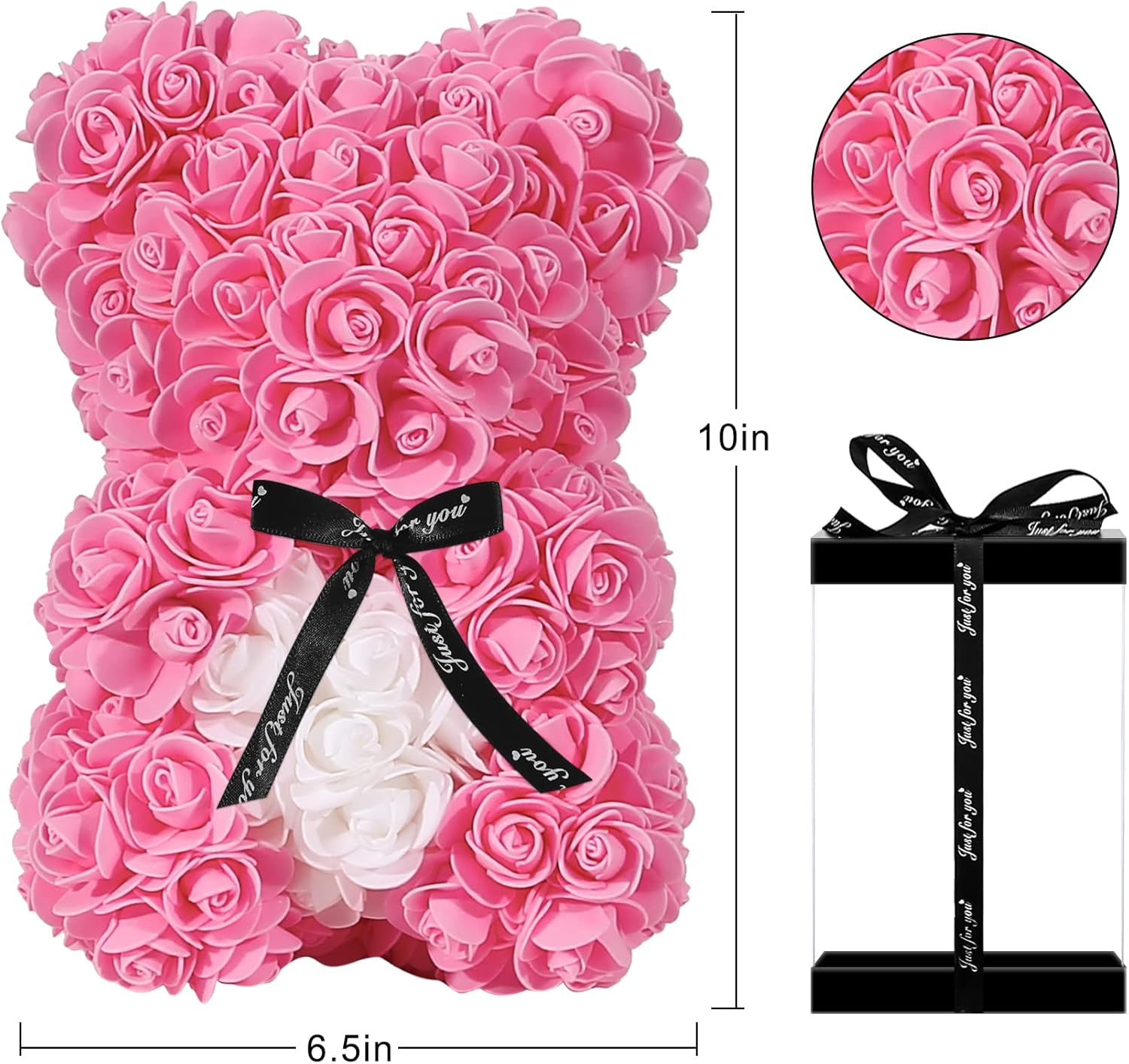 Double Couple Gift for Mom Women-Rose Cute Bear - Rose Adorable Teddy Artificial Bear - Best Gift for Valentines Day, Mothers Day, Anniversary, Birthdays- Clear Gift Box Included!10 Inches Tall