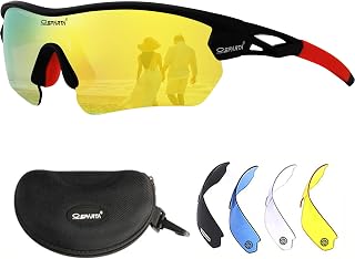 Polarized Sports Sunglasses with 5 Interchangeable Lenses for Men and Women TR90 Unbreakable Frame