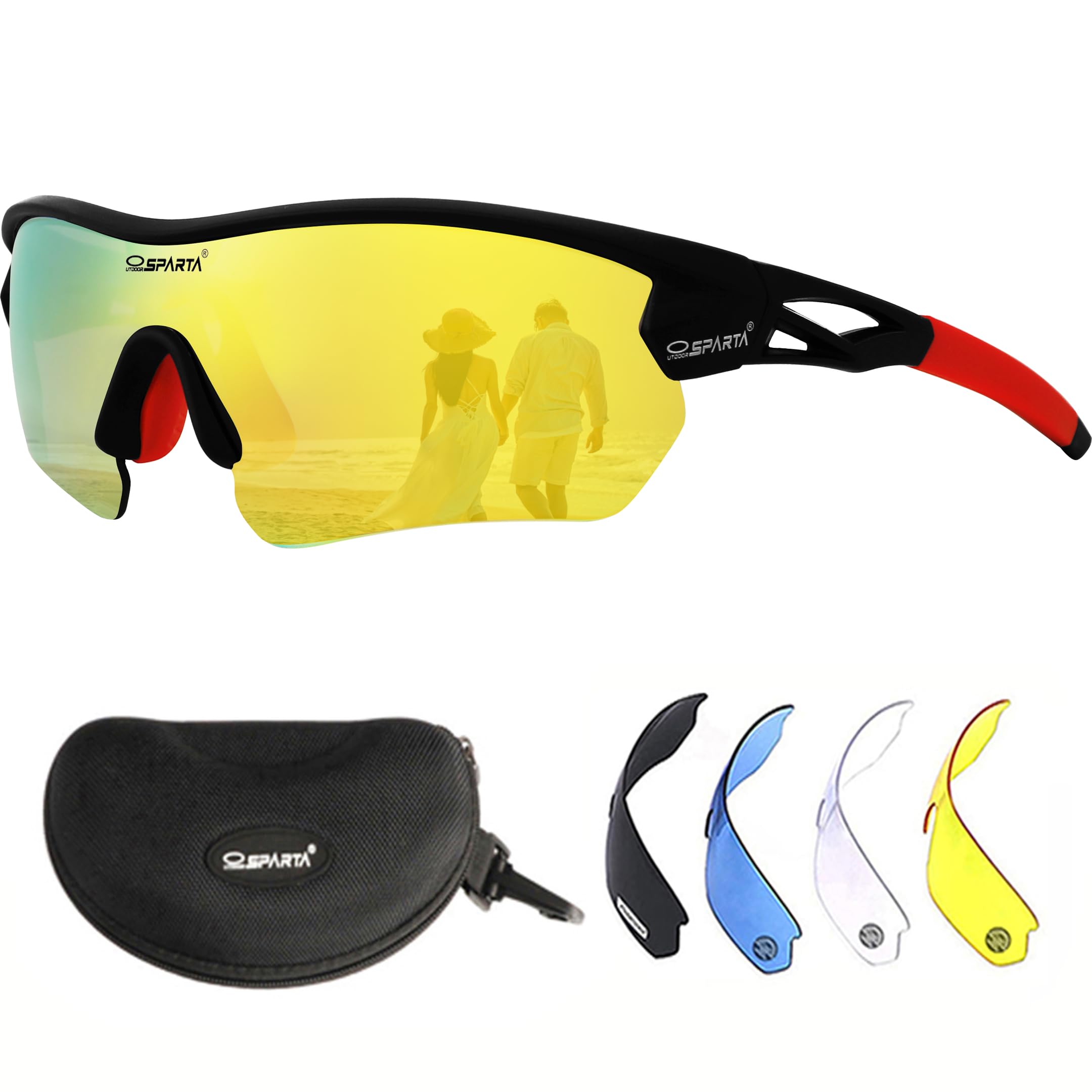 OUTDOORSPARTA Sports Sunglasses(13. Black Frame, Full Lens Mirrored Gold)