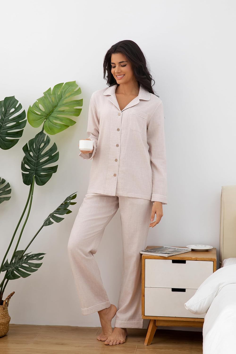 Women Pajama Sets, 2 Piece 100% Cotton Pajamas Set, Double Gauze Superior Comfort Feel, Long Sleeve Sleepwear - Image 2