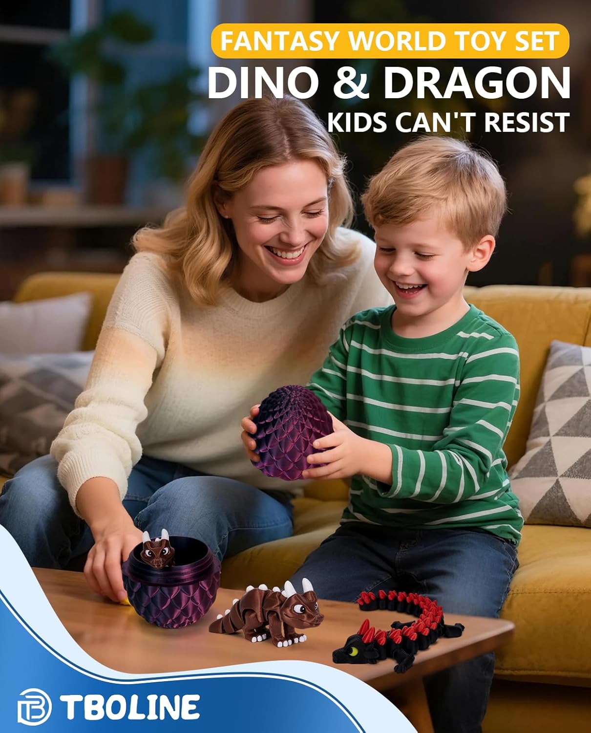 TBOLINE 3D Printed Dragon Egg with Dinosaur Inside,Dino Easter Eggs Filled Dinosaur,Articulated Dragon Fidget Toy,Dragon in Surprise Egg,3D Printed Animals Toys,for Boys Kids