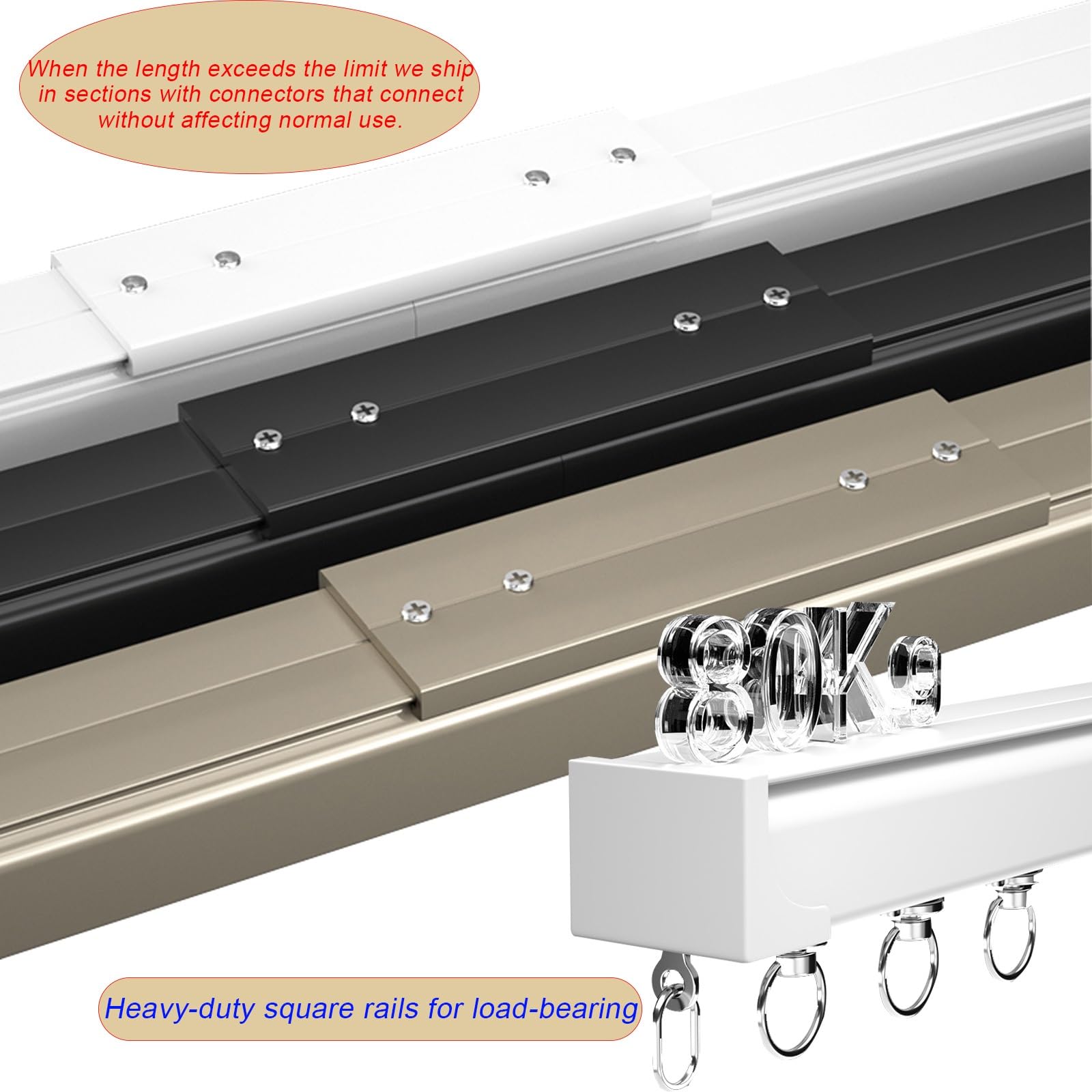 Sistema de rieles de pared de aluminio negro de 550 cm, para sala de estar y dormitorio, techo o pared, montaje en pared Slish y Partit Solut