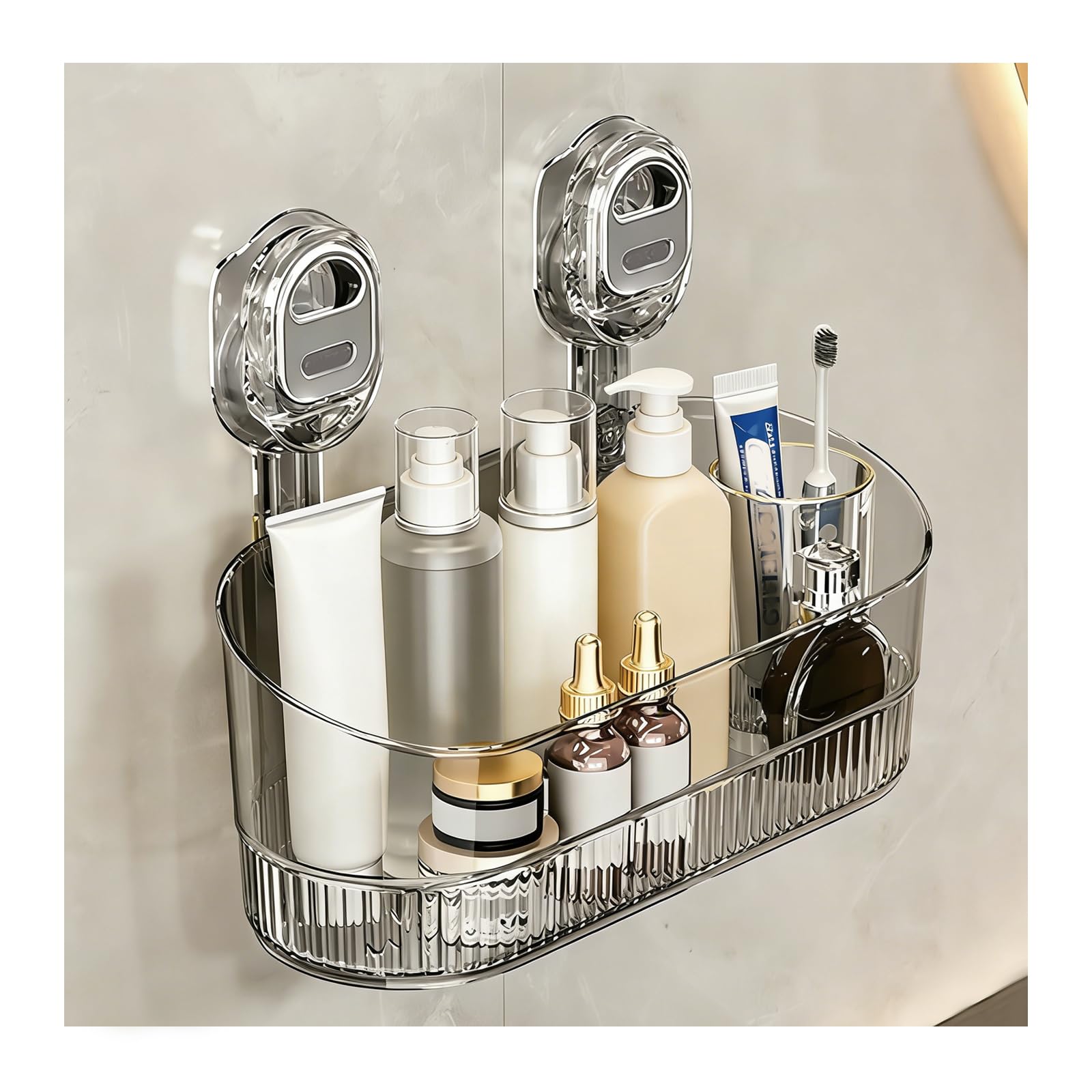 No-Drill Bathroom Suction Storage Box Large Capacity Strong Load-Bearing Shower Caddy Suction Cup with Drain Holes Removable Hanging